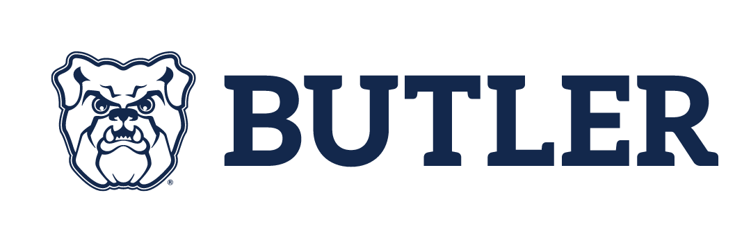 Bulldog head and BUTLER wordmark lockup, navy variant