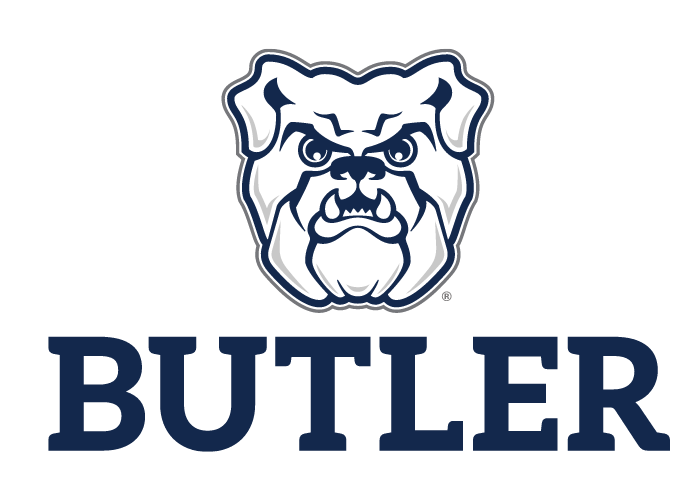 bulldog head and wordmark lockup, navy and white variant