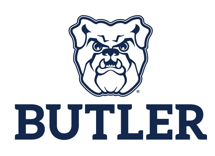 bulldog head and wordmark lockup, navy and white variant