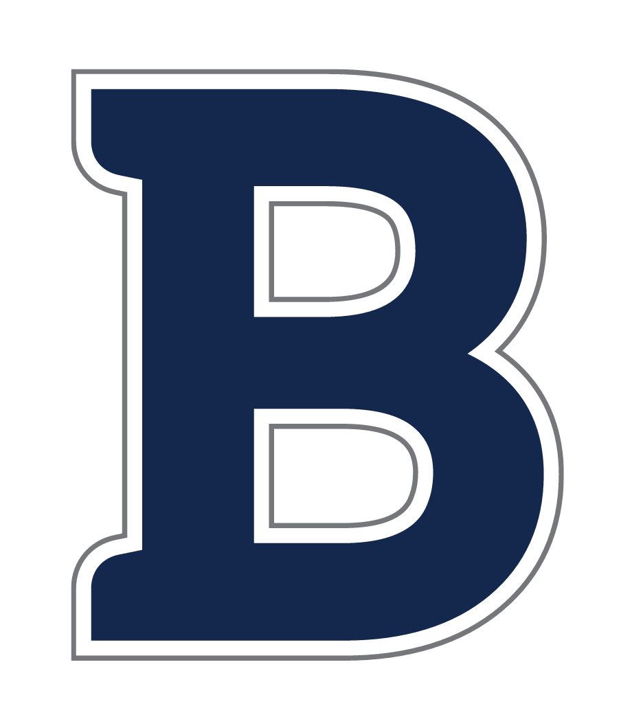 Butler B, three-color blue with white and gray outline variant