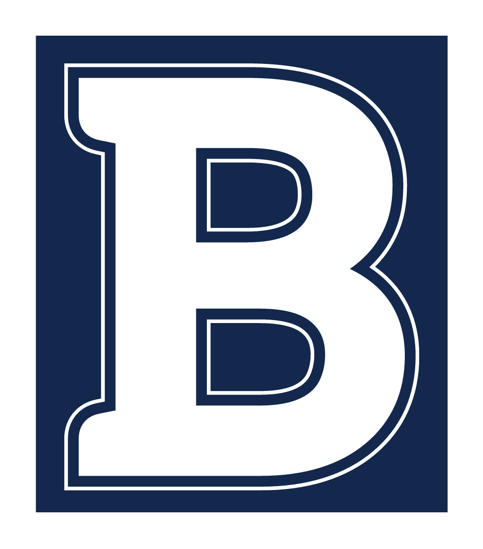 Butler B, one-color all white on blue background variant