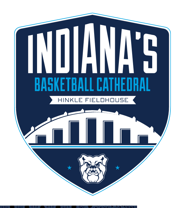 Indiana's Basketball Cathedral shield, navy blue and light blue variant