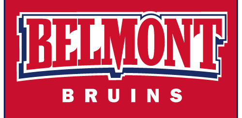 BELMONT BRUINS wordmark, reverse on red variant, cell 18