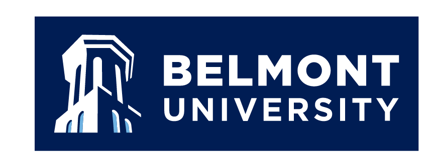 Belmont University Logo, Color Variations, Horizontal Logo, White on Navy variant