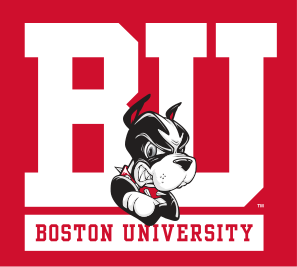 BU logo with mascot, white and black on red variant, cell 101