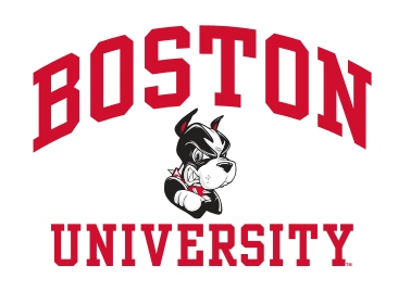 BOSTON UNIVERSITY wordmark with mascot, red and black on white variant, cell 108