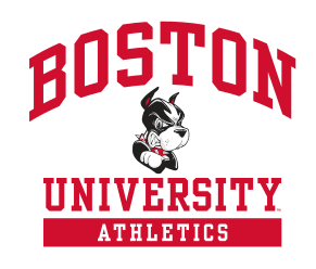 BOSTON UNIVERSITY ATHLETICS wordmark with mascot, red and black on white variant, cell 109