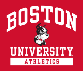 BOSTON UNIVERSITY ATHLETICS wordmark with mascot, white and black on red variant, cell 109