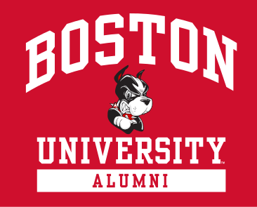 Boston University mascot wordmark, white/black/red variant
