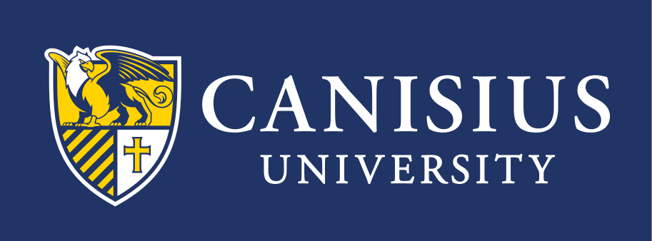 Canisius University horizontal logo, full color on blue variant, cell 16