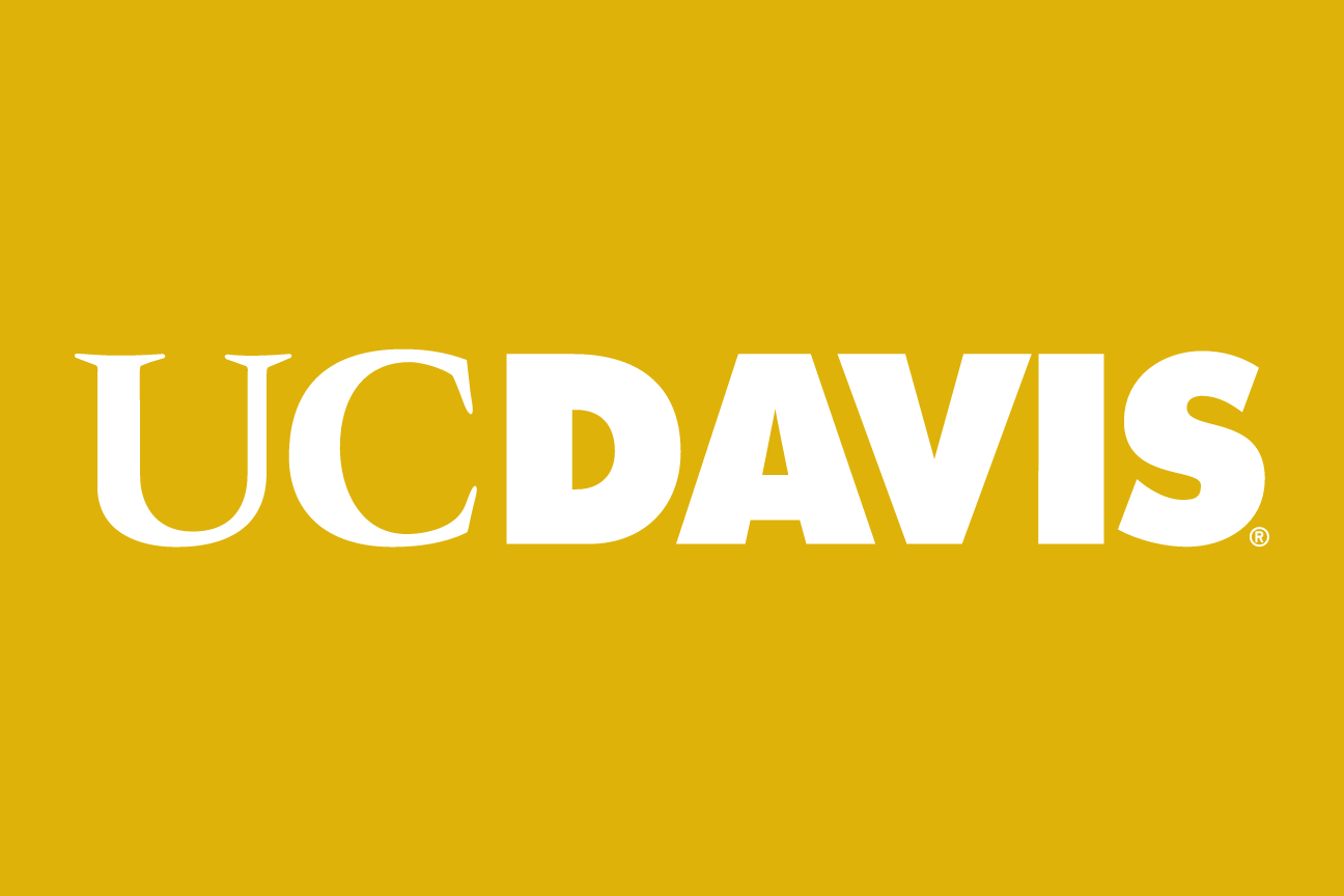 UC Davis wordmark, blue/white on gold variant, cell 3