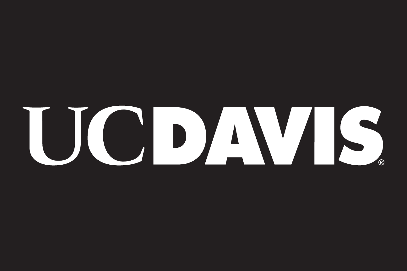 UC Davis wordmark, white/gray on black variant, cell 6