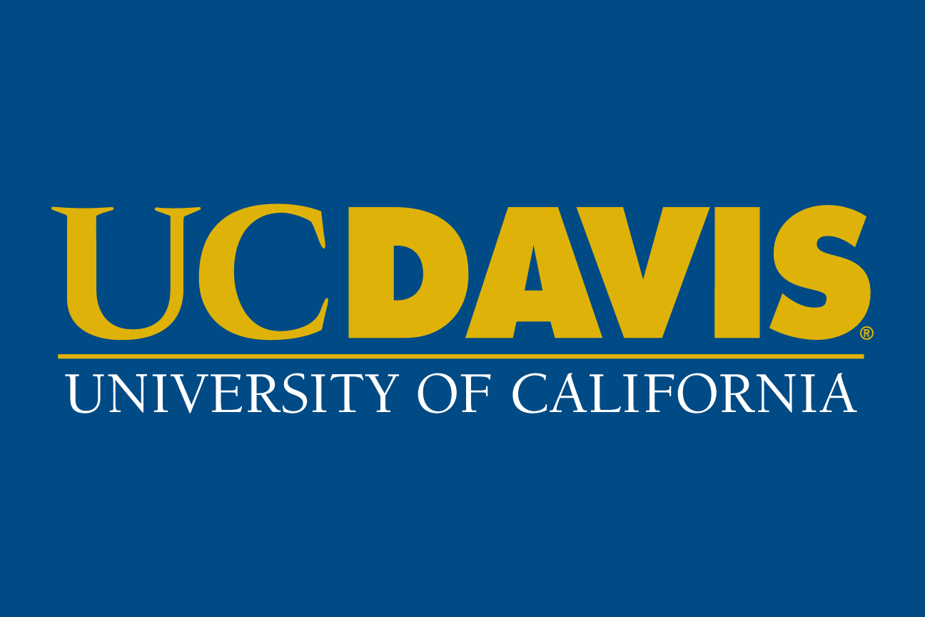 UC Davis secondary wordmark, gold/white on blue variant, cell 8