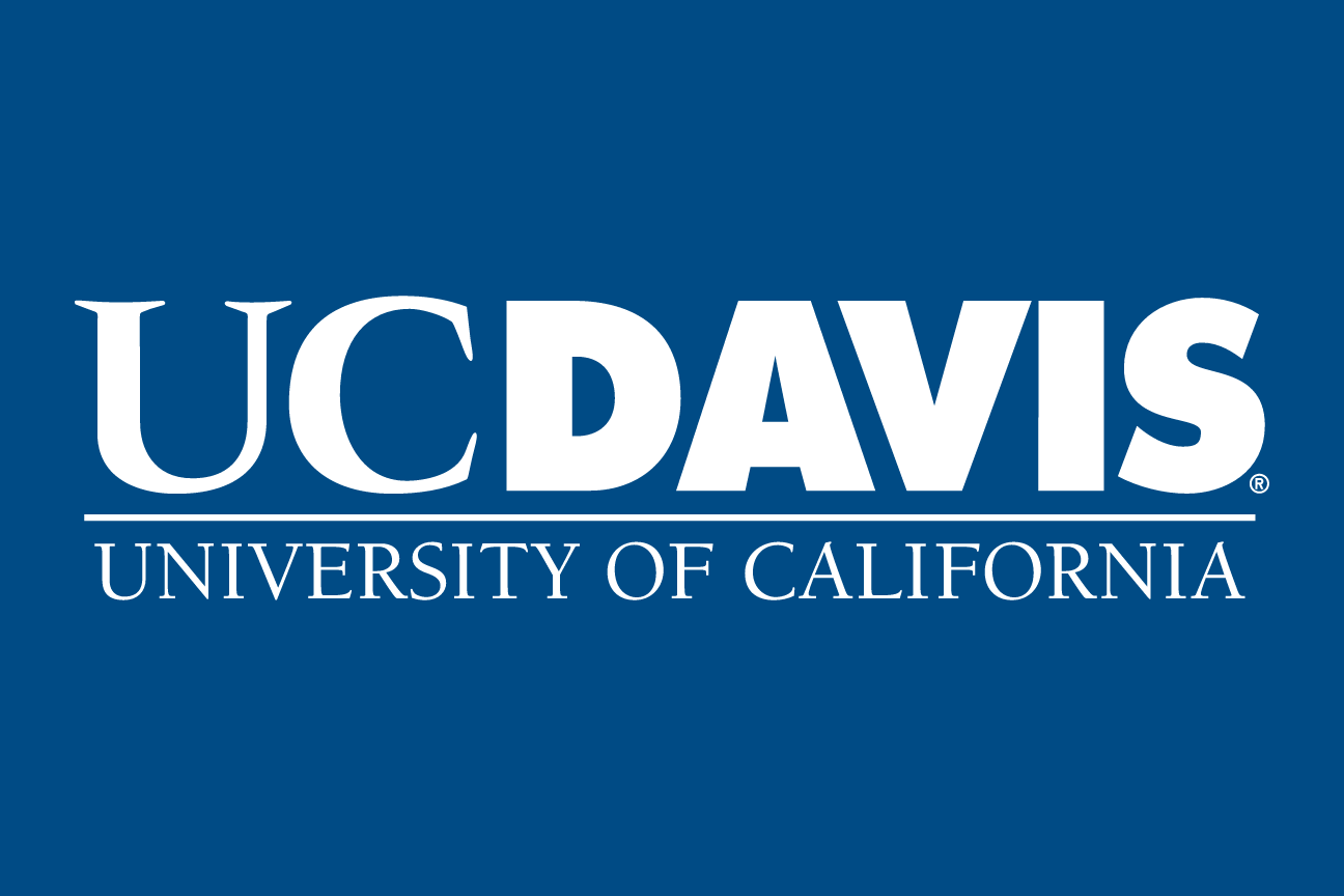 UC Davis secondary wordmark, white/gold on blue variant, cell 10