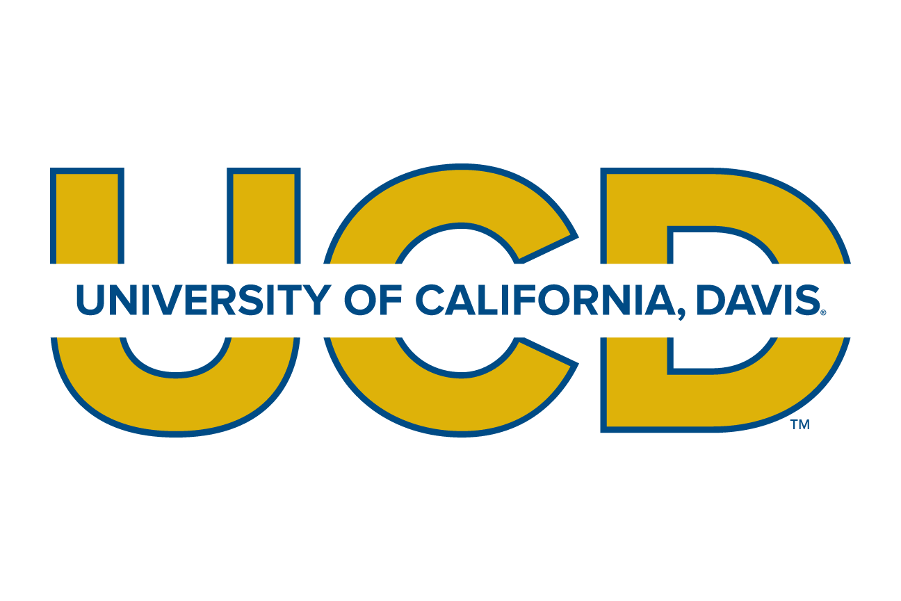 UCD lockup, gold/blue on white, stacked variant, cell 26