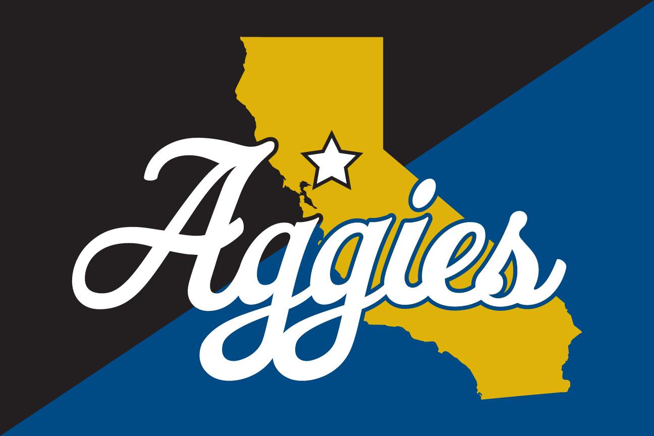 Aggies map mark, white/gold on blue variant, cell 34