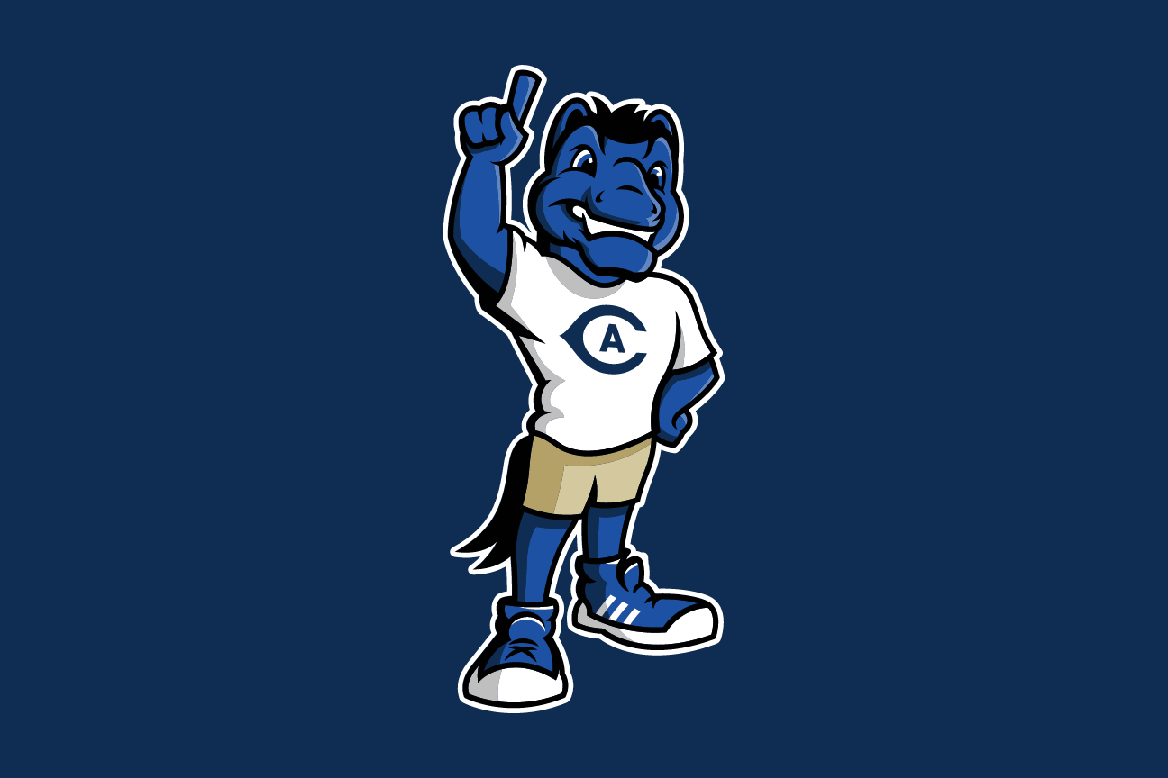 mascot, pointing up on navy variant, cell 56