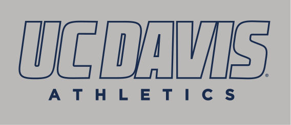 UC DAVIS ATHLETICS wordmark, blue outline on gray variant, cell 49