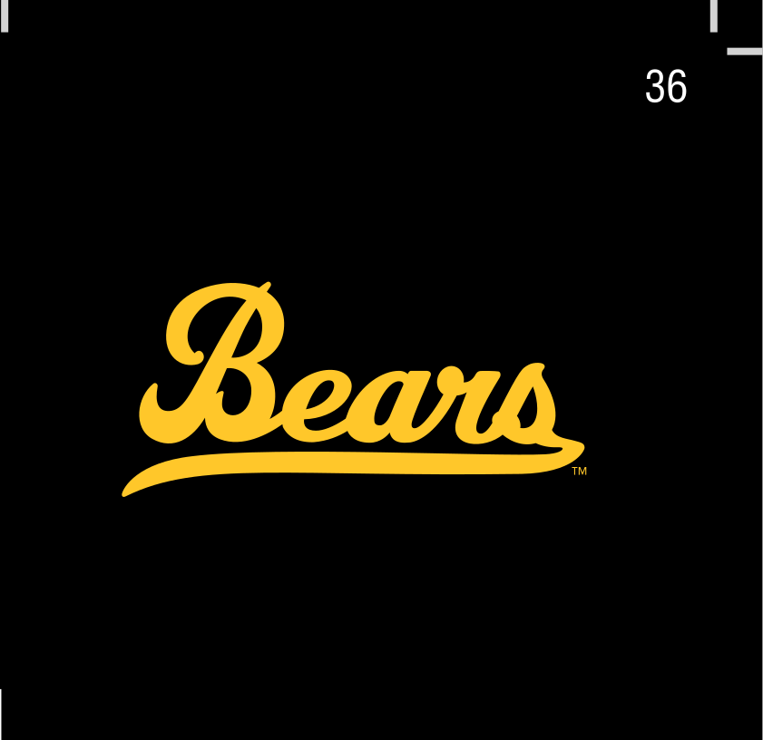 Bears script, gold on dark gray variant, cell 36