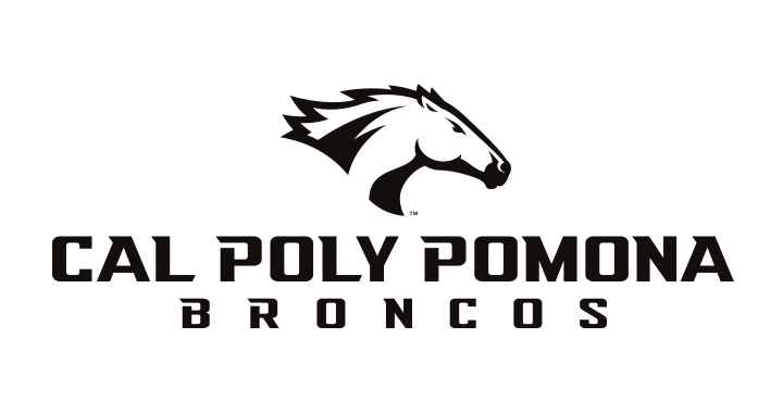 Bronco head with CAL POLY POMONA BRONCOS wordmark, black and white variant, cell 23