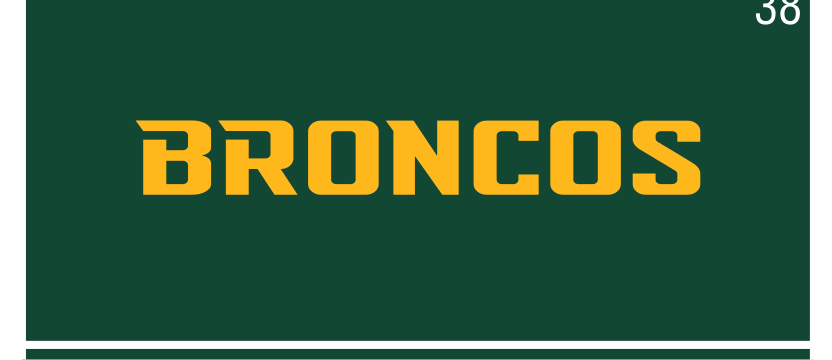 Broncos wordmark, straight gold on green variant, cell 38