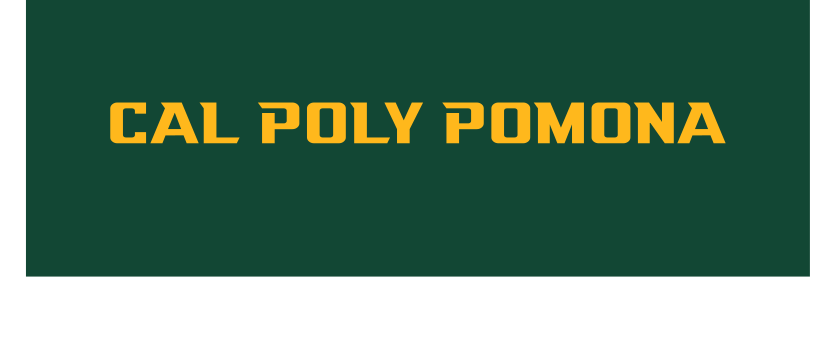 Cal Poly Pomona wordmark, straight gold on green variant, cell 62