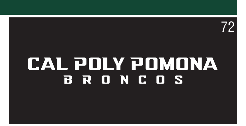 CAL POLY POMONA BRONCOS wordmark, horizontal white on black variant, cell 72