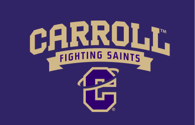Carroll Fighting Saints wordmark with 'C' lettermark, gold/purple on purple variant, cell 8
