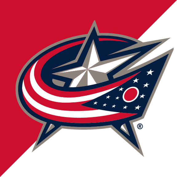 Columbus Blue Jackets primary logo, full color with registered trademark on split background variant