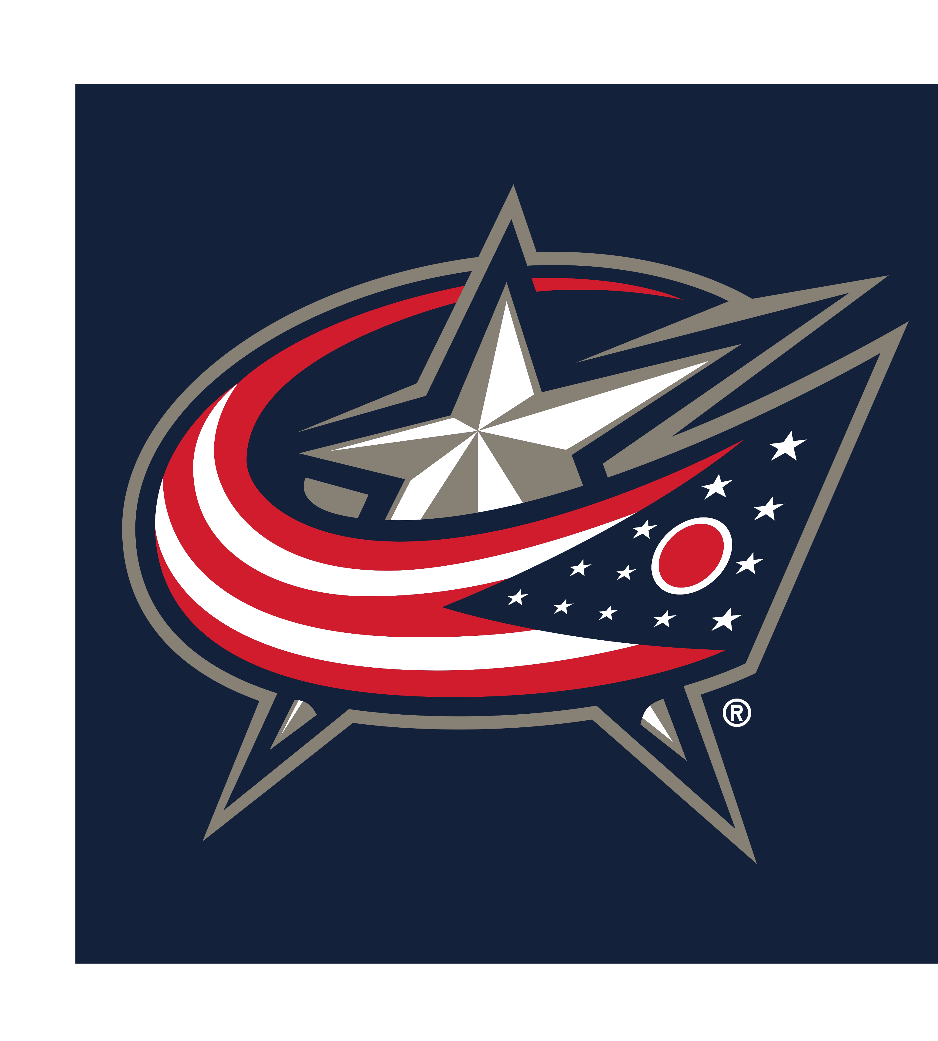 Columbus Blue Jackets primary logo, full color with registered trademark on dark background variant