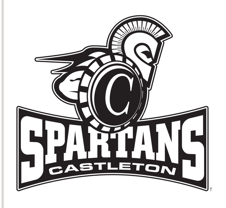 Castleton Spartans primary logo, black and white variant, cell 14