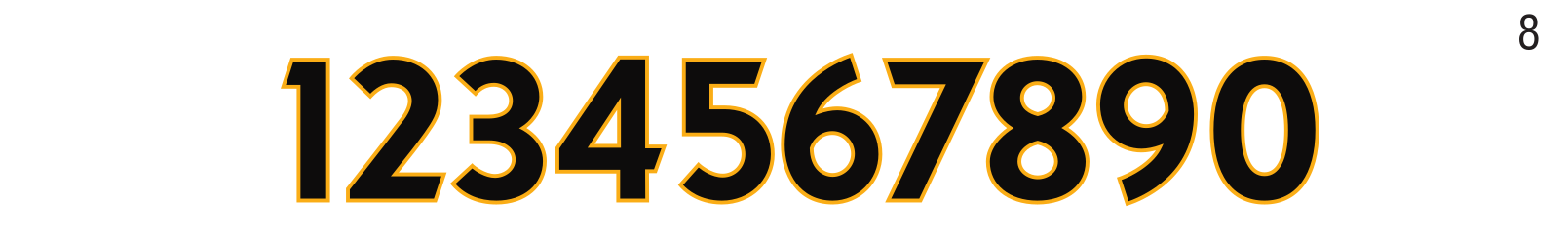 Numbers, black with gold outline variant, cell 87