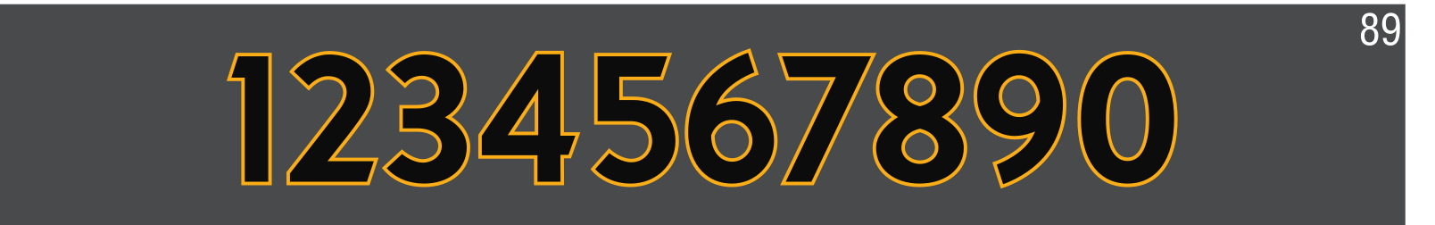 Numbers, gold with black outline on dark grey variant, cell 89