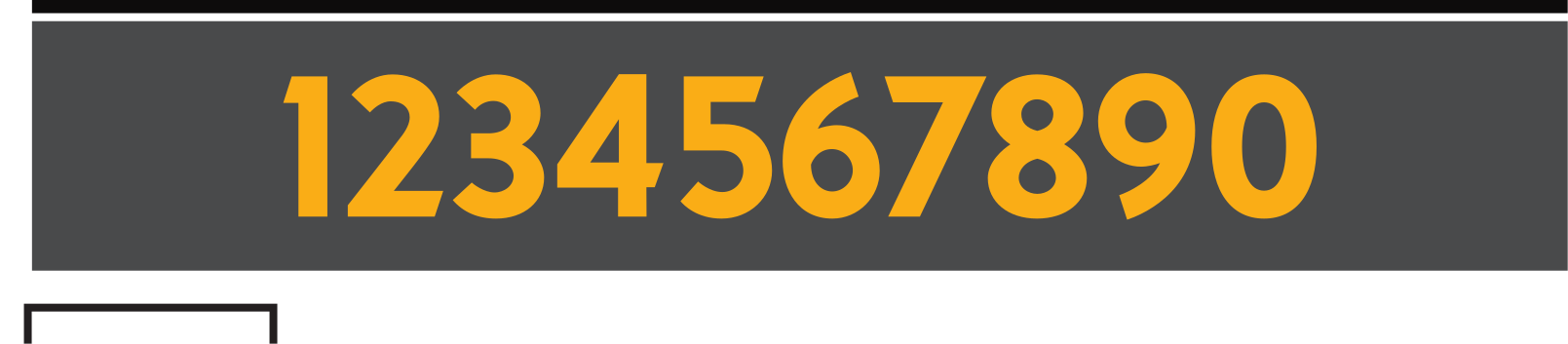 Numbers, gold with black outline on dark grey variant, cell 93
