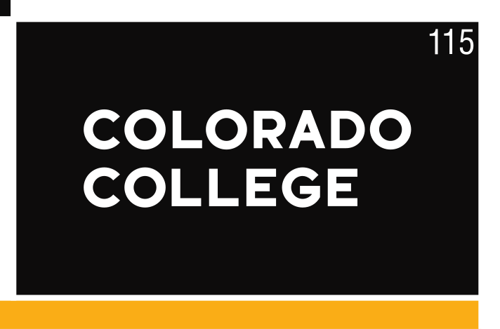 Colorado College wordmark, white, stacked on black variant, cell 115