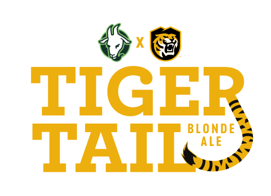 Tiger Tail Blonde Ale logo, co-branded lockup, color variant, cell 131