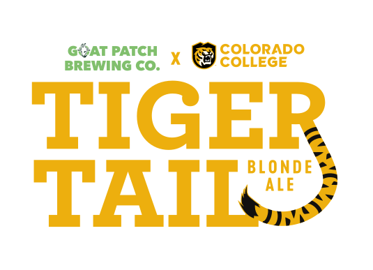 Tiger Tail Blonde Ale logo, co-branded lockup, color, alternate layout variant, cell 132