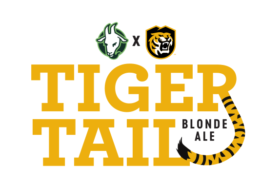 Tiger Tail Blonde Ale logo, co-branded lockup, color, alternate layout variant, cell 134