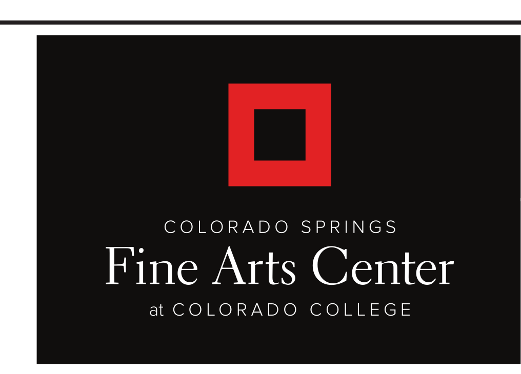 Fine Arts Center logo, full stacked, color on black variant, cell 140