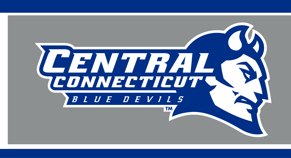 Central Connecticut Blue Devils logo, full logo with mascot head, color on grey variant, cell 3