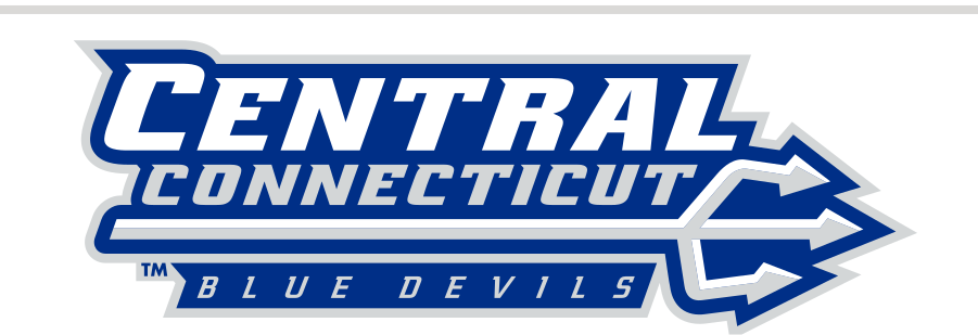 Central Connecticut Blue Devils wordmark, stacked wordmark with trident, color on white variant, cell 9