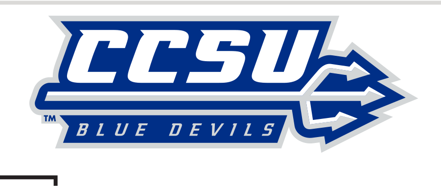CCSU Blue Devils wordmark, stacked wordmark with trident, color on white variant, cell 17