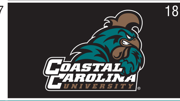 Chanticleer head with wordmark, full color on black, University variant, cell 18