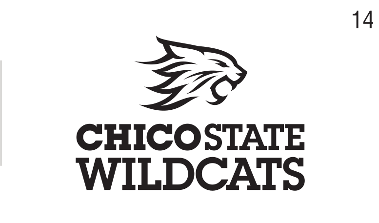 Chico State Wildcats lockup, black/gray head, black text, white background variant, cell 14