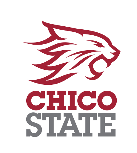 Chico State stacked mark, color on white background variant, cell 74