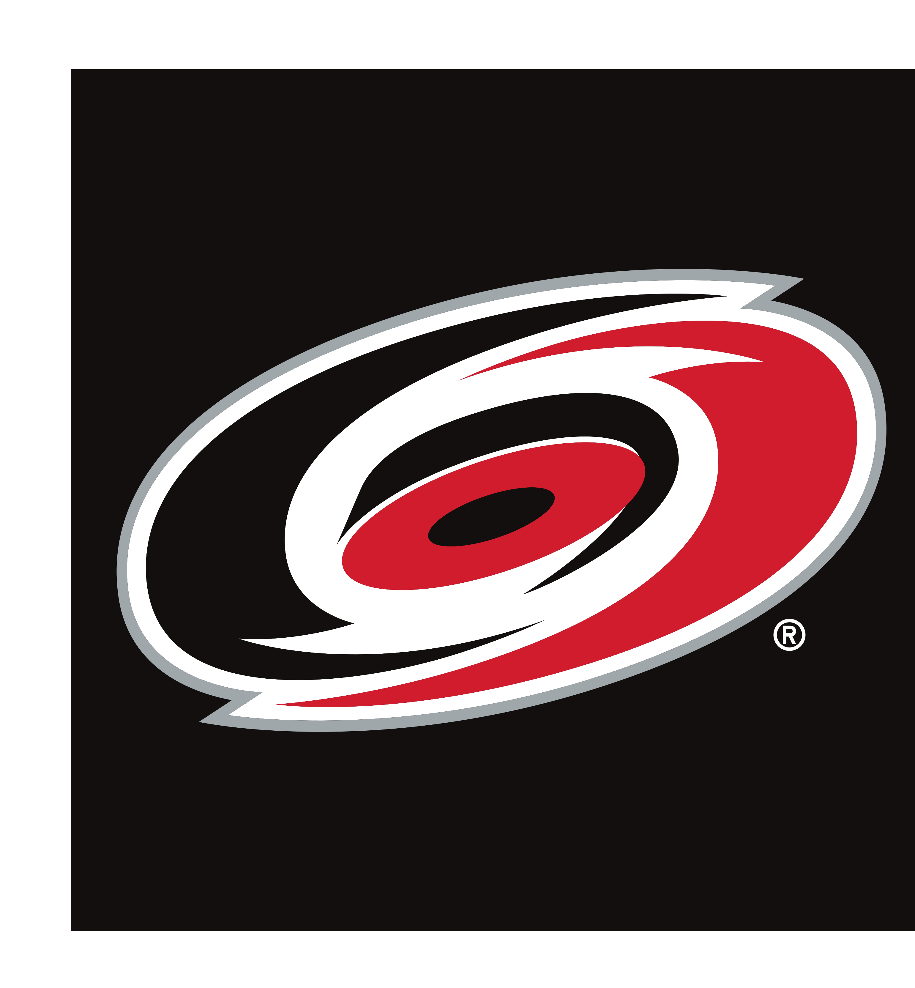 Carolina Hurricanes primary logo, full color on black, with R variant