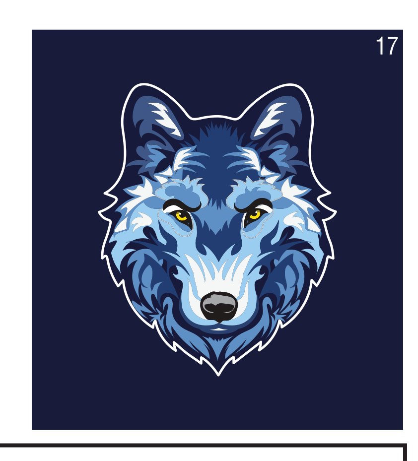 wolf head mascot, color on dark blue variant, cell 17