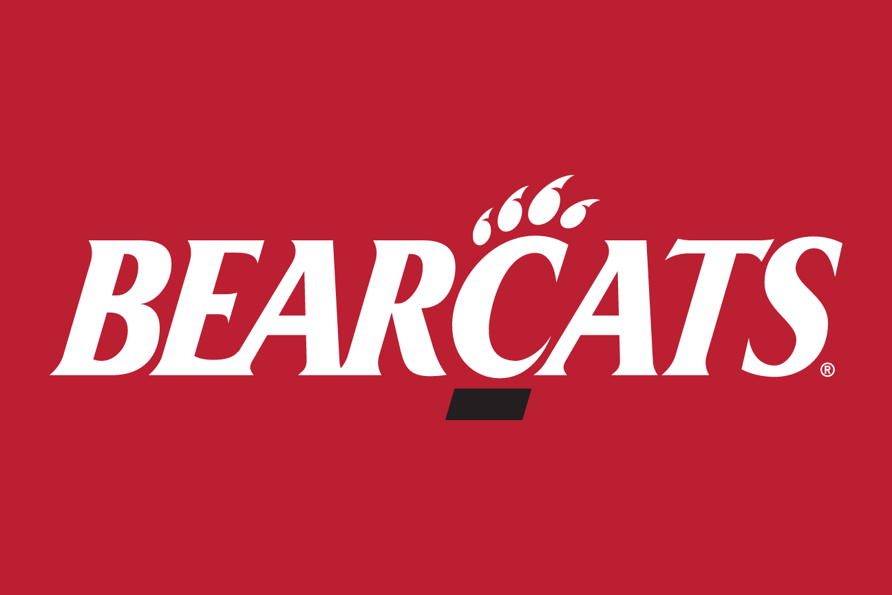 Bearcats wordmark, white on red variant, cell 12