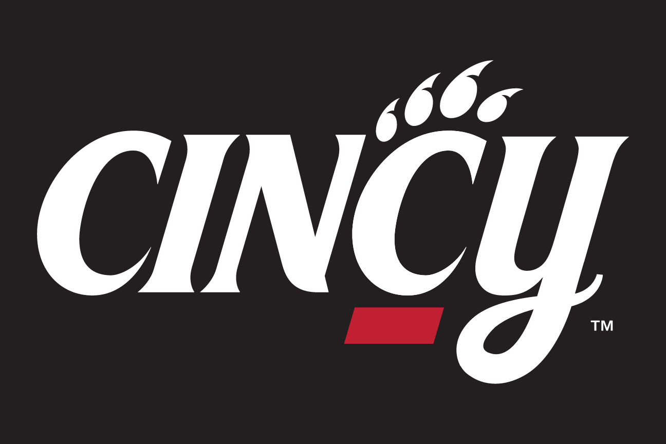 Cincy wordmark, white/red on black variant, cell 25