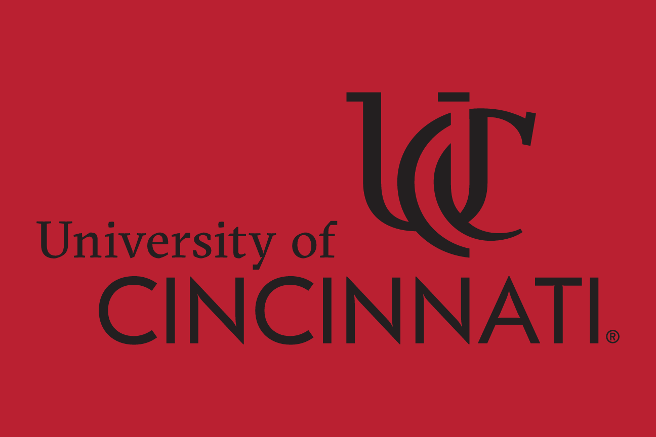 University of Cincinnati lockup, white/red on black variant, cell 28